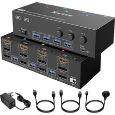 Kceve 3 Computers, 3 Monitors, HDMI DisplayPort USB 3.0, 8K 30 Hz/4K 144Hz, For 3 Computers, 3 Monitors And 4 pcs. USB 3.0 Devices