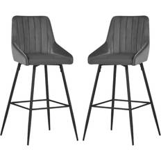 Bar Stools Set Of 2 Grey Velvet 60 cm Seating Stool 2pcs