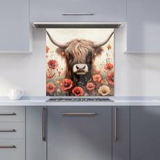 Splash Guards on sale Highland Cow And Summer Flowers Splashback 600mm x 600mm Splash Guard 60cm