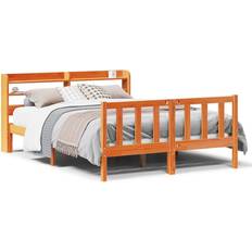Senge & Madrasser vidaXL Med Sengegavl 140x190 cm Massivt Fyrretræ Gyldenbrun Sengeramme