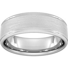 Men - Platinum Rings Goldsmiths D Shape Grooves Wedding Ring - Silver