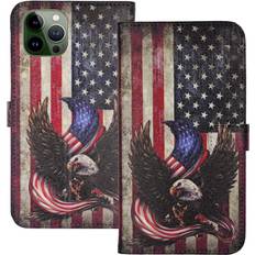 Apple iPhone 12 Pro Max Wallet Cases YHB for iPhone 12 Pro Max Case, PU Leather Folio Wallet Case with Card Slots Stand Protective TPU Back Cover, Bald Eagle American Flag