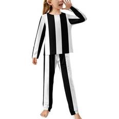 Polyester Pyjamases Children's Clothing Striking Black and White Stripes Pajamas Set