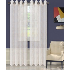 Superior Modern Embroidered Imperial Trellis Sheer Curtain Panel Set 52 x 108 in White