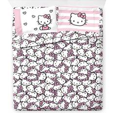 Jay Franco Hello Kitty Pink Stripes & Hearts Full Size Sheet Set 4 Piece Duvet Cover Pink, White (243.8x205.7cm)