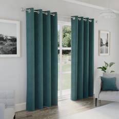 Blue - Linen Curtains Enhanced Living Austin 100% Blackout Linen Look 168 x 183 cms - Blue