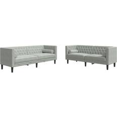 Chesterfield soffa vidaXL Soffgrupp Chesterfield 2 Delar Bolsterkuddar Ljusgrå Sammet Soffa 3-sits