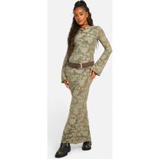 High Boots Floral Print Utility Pants - Olive Green