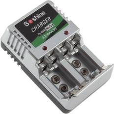 Soshine Soshine oppladbar batterilader aa aaa 9v ni-mh ni-cd batterier veggbord lader til reise eu støpsel