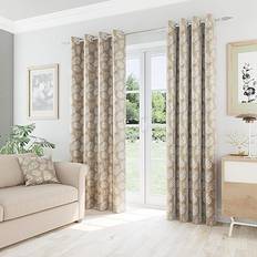 Beige Curtains Enhanced Living Oakland Leaf Pattern Room Darkening Pair 168 x 229 cms