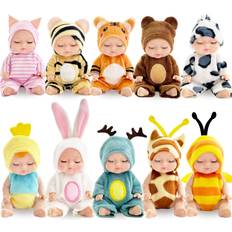 Tooky Toy Haawooky 10 Pcs Mini Baby Dolls,4 inch Lifelike Realistic Baby Dolls with Animal Clothes,Cute Small Baby Doll for Girls Kids Easter Basket Valentine Birthday