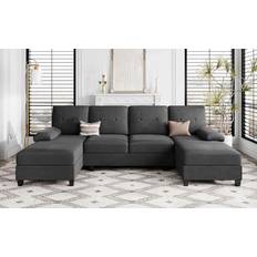 Black sectional sofa Shintenchi Sectional Couches Black Sofa 106.3" 4 Seater