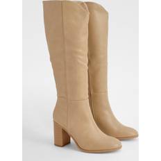 Beige Botas altas Womens Wooden Stack Heel Detail Knee High Boots - Beige