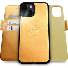 Dreem Fibonacci 2-in-1 Wallet Case for Apple iPhone 13 Luxury Vegan Leather, Magnetic Detachable Shockproof Phone Case, RFID Card Protection, Magsafe Compatible Gold