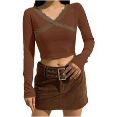 Cotton - Women Suits PrettyLittleThing PLT Label Lace Up Crop Blazer - Brown