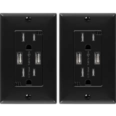 Mobile Phone Accessories Topgreener 3.6A USB Wall Outlet Charger, 15A Tamper-Resistant Receptacles, Compatible with iPhone SE/11/XS/XR/X/8, Samsung Galaxy S20/S10/S9/Note, LG, HTC & More, TU2153A-BK-2PCS, Black, 2 Pack