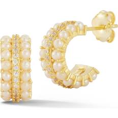 Women - XXS Swimwear Dolce & Gabbana Genuine Cultured Pearl Cubic Zirconia Hoop Earrings - Gold