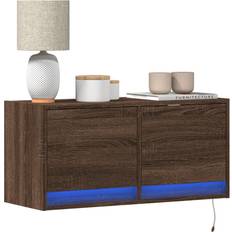 80.0 cm Vægskabe vidaXL Væghængt Tv-Bord Med LED-Lys 80 x 31 x 35 cm Brun Egetræsfarve Vægskab