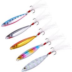 Sougayilang Jigs Fishing Lures Sinking Metal Spoons Micro Jigging Bait-B-2.56in/0.88oz-5PCS with Box