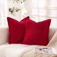 Linecooo Corduroy Throw Pillow Covers Set of 2 18 x 18 inch Cushion Cover Red