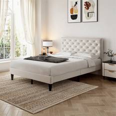 Abrihome Double Upholstered Velvet Bed Frame 135cm x 190cm - Cream 135 x 190cm