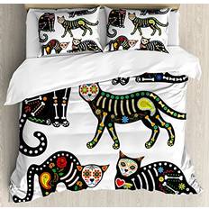 Calavera Cats Set King Size - Duvet Cover Black, White