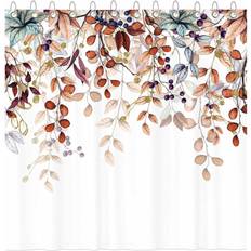 Bathroom Accessories Tianfu Watercolor Autumn Hanging Leaves Shower Curtain Set 72 x 72