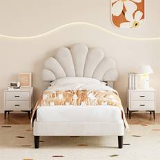 Single Velvet Bed Frame 90 cm x 190 cm - Beige