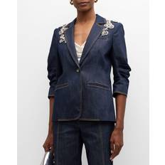 XXS Blazers Cinq A Sept Crystal Chrysanthemum Khloe Denim Blazer - Indigo