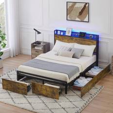 IDEALHOUSE Queen Bed Frame with 6 Storage Drawers