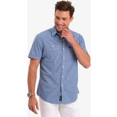 XXS Tankinis Tommy Bahama Mens Plaid Slub Poplin Short Sleeve Shirt - Pale Blue