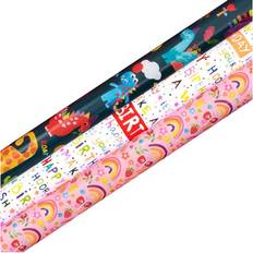 Gift Wrapping Papers Glick Luxury Wrapping Paper Bundle, Happy Birthday, Tutti Frutti and Dinoraur, Something for Everyone, Three Rolls Children Birthday Paper, 6 metres x 70