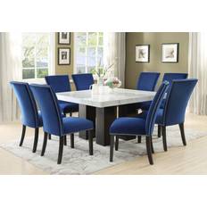 Furniture Steve Silver 9-Piece Blue Velvet Square Room Dining Set