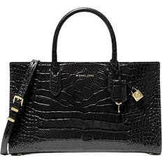 Michael Kors Scarlett Medium Crocodile Embossed Patent Leather Satchel - Black