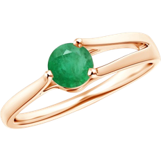 Rose Gold - Solitaire Rings Angara One Sided Split Shank Solitaire Ring 0.45ct/14K - Rose Gold/Emerald