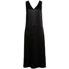 Midi Dresses - XXS Nordstrom V-Neck Sleeveless Satin Midi Dress - Black