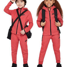 Red nike tech kids Nike Little Kid's Sportswear Tech Fleece Full Zip Hoodie Set - Light University Red Heather (86L050-R1K)