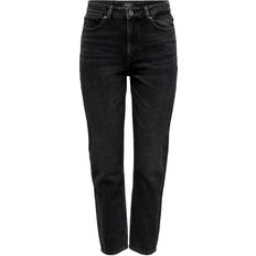 Damen - Schwarz Jeans Only Emily High Waist Straight Fit Jeans - Black Denim