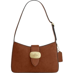 Coach Eliza Shoulder Bag With Zipper Closure In Suede - Gold/Sienna