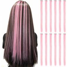 Pink Clip-On Extensions Shein Inch Hair Extensions Clip Ins Pcs Pink Hair Extensions Colored Hair Extensions Party Highlights Long Straight Hair Clip Extensions For Women Birthda