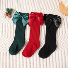 Red Underwear Shein Baby Girls Big Bow Knee High Long Soft Christmas Sock - Red