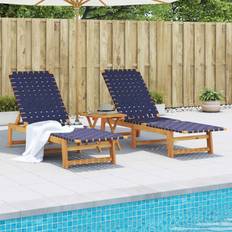 vidaXL Sun Loungers 2 Pcs Dark Blue Solid Wood Fabric