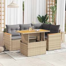 vidaXL Sofasæt 5 Dele Med Hynder Polyrattan - Beige Loungesæt