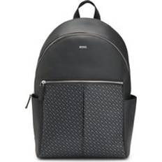 BOSS Faux-leather backpack with monogram-print front pocket Black