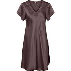 Lady Avenue Pure Silk Nightgown w.Lace - Coffee Bean