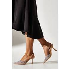 Pearl Sling Back Pointed Court Shoes - Beige