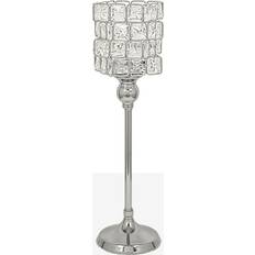 Romimex Silver Metal Glass Candleholder 13 x 40 x 13 cm Candle Holder