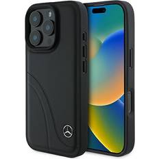 Mercedes-Benz Curved Stitches Leather Case for iPhone 16 Pro Max 6.9" Black