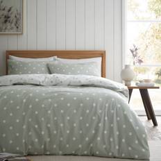 Catherine Lansfield Brushed Polka Dot Cotton Reversible Set - Duvet Cover Green