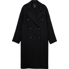 Cotton - Women Coats Mango Picarol Handmade Oversized Wool Coat - Black